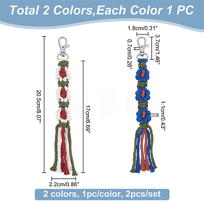 2Pcs 2 Colors Macrame Wristlet Cotton Pendant Decorations AJEW-GO0001-02-1