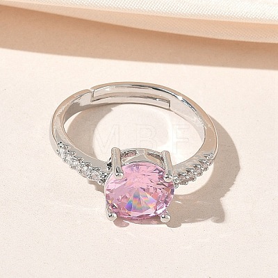Brass & Round Cubic Zirconia Finger Rings CU-CBA7E55-19P-01-1