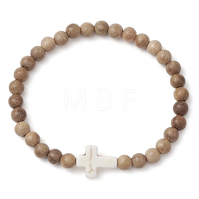 Natural Wood Beads Stretch Bracelets for Women BJEW-JB11338-02-1