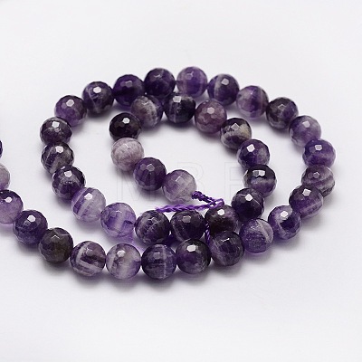 Faceted Round Natural Chevron Amethyst Bead Strands G-L437-22-8mm-1