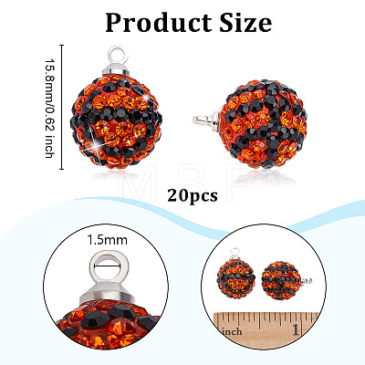 20Pcs Round Polymer Clay Rhinestone Pendants PALLOY-OC00049-1