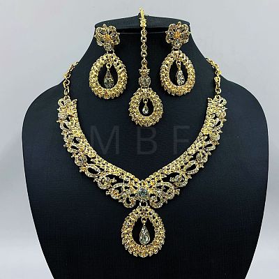 Teardrop Alloy Crystal Rhinestone & Glass Pendant Necklaces & Dangle Earring & Stud Dangle Earrings Sets FS-WG6A577-01-1