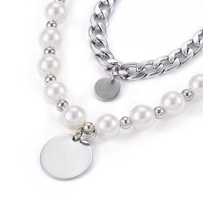 304 Stainless Steel Pendant Tiered Necklaces NJEW-O106-03P-1