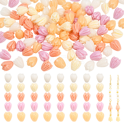 100Pcs 5 Colors Dyed Synthetic Coral Carved Beads CORA-SZ0001-02-1