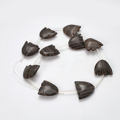 Natural Black Wood Lace Stone Beads Strands G-Q468-84-1