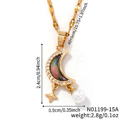 Chic Brass Crystal Rhinestone Moon Star Pendant Necklaces QW2604-2-1