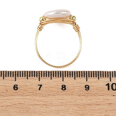 Natural Keshi Pearl Copper Wire Finger Rings RJEW-JR01076-1