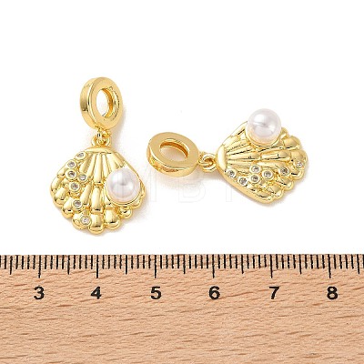 Shell Shape Brass Micro Pave Cubic Zirconia European Dangle Charms KK-P351-02G-1