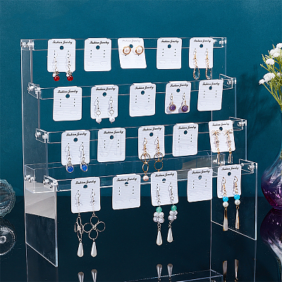 DIY 4-Tier Stairs Shape Acrylic Earring Displays Holder Set ODIS-WH0029-64A-1