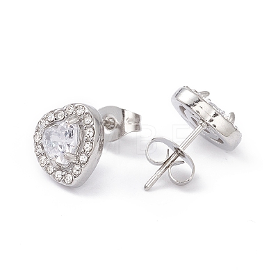 Cubic Zirconia & Rhinestone Heart Stud Earrings EJEW-A080-03P-1