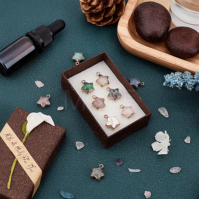 10Pcs 10 Colors Natural Green Aventurine & White Jade & Grey Agate & Labradorite & Strawberry Quartz & Howlite & Ruby in Zoisite & Quartz Crystal & Rose Quartz & Black Labradorite Gemstone Pendants G-SC0002-02-1