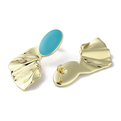 Rack Plating Real 18k Gold Plated Brass Oval Stud Earrings with Enamel EJEW-M237-02G-01-1
