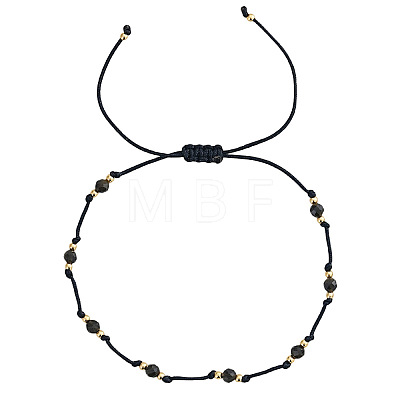 Natural Golden Sheen Obsidian & Brass Round Beads Adjustable Bracelets for Women TQ6408-1-1