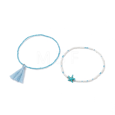 Glass Anklets Set AJEW-AN00508-1