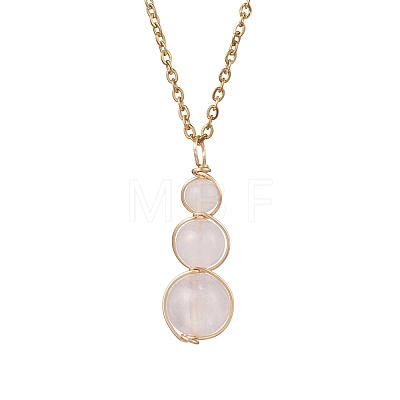 Natural Green Aventurine & Rose Quartz & Amethyst & Carnelian & Dyed Quartz Round Beaded Gourd Shape Pendant 304 Stainless Steel Cable Chain Necklaces for Women NJEW-JN05656-1