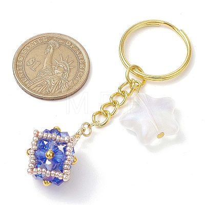 Glass Seed Bead Cube with Acrylic Star Keychain KEYC-MZ00027-02-1