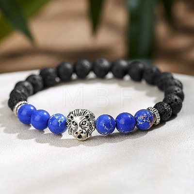 Natural Lava Rock & Shoushan Stone Round Beads Stretch Bracelets IP1472-5-1