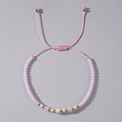 Elegant Imitation Pearl & Glass & Brass Beads Braided Bead Bracelets for Women SF9427-1-1