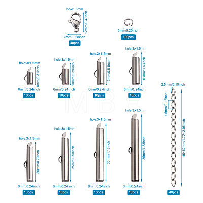 304 Stainless Steel Slide On End Clasp Tubes & Open Jump Rings & Lobster Claw Clasps & Chain Extender STAS-TA0004-65P-1