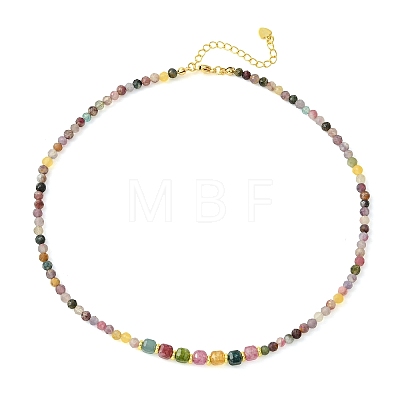 Natural Multicolor Tourmaline Faceted Graduated Beaded Necklaces NJEW-JN06618-01-1