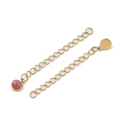 Ion Plating(IP) 316 Surgical Stainless Steel Curb Chain Extender with Natural Rhodonite Round Charm STAS-A097-01G-08-1