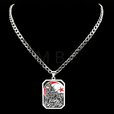 304 Stainless Steel Enamel Black Wolf Dog Tag Pendant Necklaces for Men WG9808E-01-1