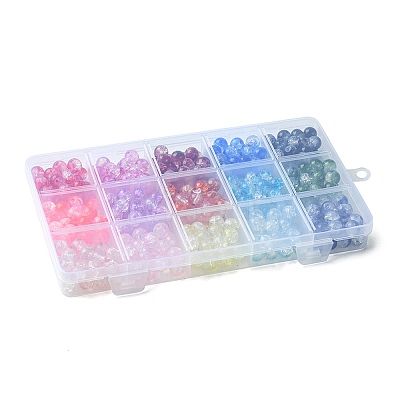 375Pcs 15 Colors Transparent Crackle Baking Painted Glass Beads Sets DGLA-FS0001-05-1