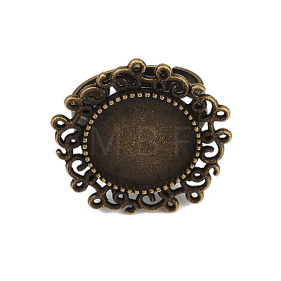 Vintage Adjustable Iron Flower Finger Ring Components Alloy Cabochon Bezel Settings PALLOY-O036-01AB-NF-1