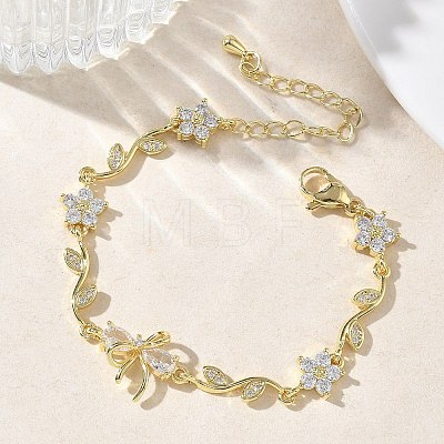 Brass Micro Pave Cubic Zirconia Link Chain Bracelets for Women BJEW-C156-04E-04G-1