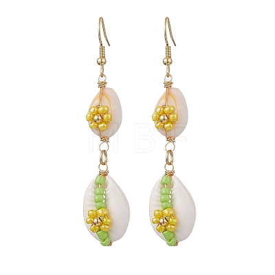 Cowrie Shell Flower Dangle Earrings EJEW-MZ00250-02-1