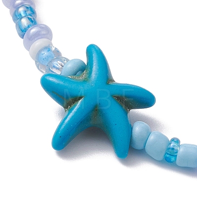 Glass Seed & Synthetic Turquoise Starfish Beaded Stretch Bracelet for Women BJEW-JB09709-01-1