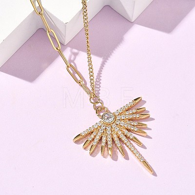304 Stainless Steel Micro Pave Clear Cubic Zirconia Pendant Necklaces for Women NJEW-Z103-01G-06-1