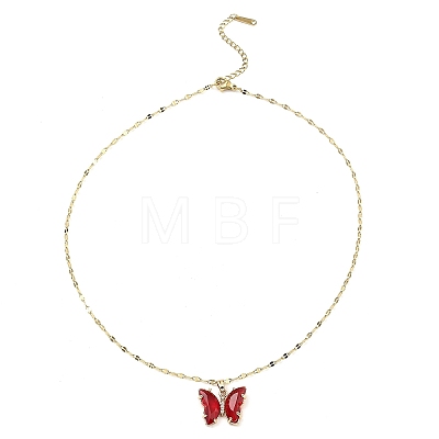 Butterfly Light Gold Brass Micro Pave Cubic Zirconia Pendant Necklaces NJEW-E105-05KCG-03-1