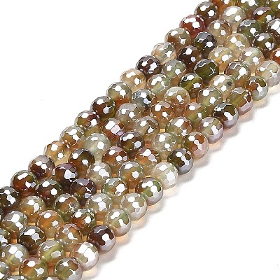 Electroplated Natural Agate Round Beads Strands G-L598-A01-01A-1