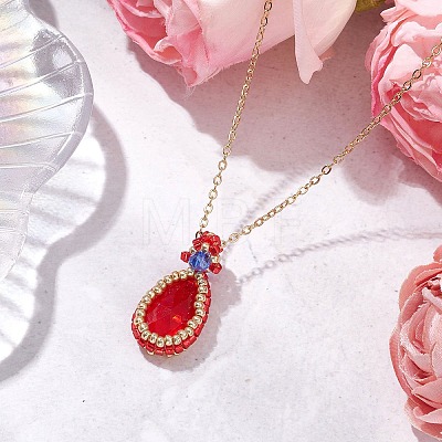 Glass Teardrop Pendant Necklaces NJEW-MZ00066-01-1