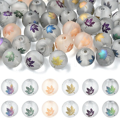 60Pcs 6 Colors Autumn Theme Electroplate Transparent Glass Beads EGLA-YW0005-68-1