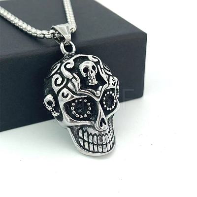 Punk Retro 304 Stainless Steel Skull Pendant Necklaces for Women Men LM6157-1