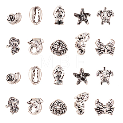 50Pcs 10 Styles Tibetan Style Alloy Beads TIBEB-CJ0001-19-1