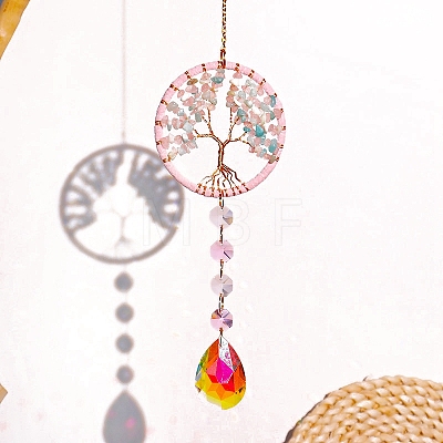 Natural Rose Quartz & Amazonite Sun Catcher Pendant PW-WG12E1A-03-1