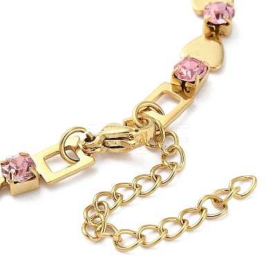304 Stainless Steel Light Rose Rhinestone Link Chain Bracelets for Women BJEW-G712-13A-01-1