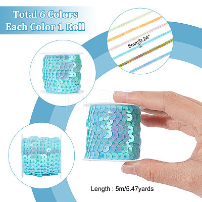   6 rolls 6 colors Eco-Friendly Plastic Paillette Beads PVC-PH0001-25-1