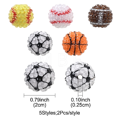 10Pcs 5 Colors Sport Theme Opaque Acrylic Resin Beads MACR-FS0002-05-1