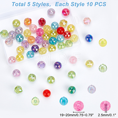   50Pcs 5 Style AB Color Plated Transparent Acrylic Beads OACR-PH0001-96-1