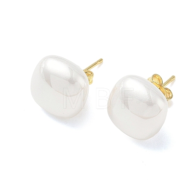 Brass & ABS Plastic Imitation Pearl Stud Earrings for Women PL-CBA760A-03A-G02-1