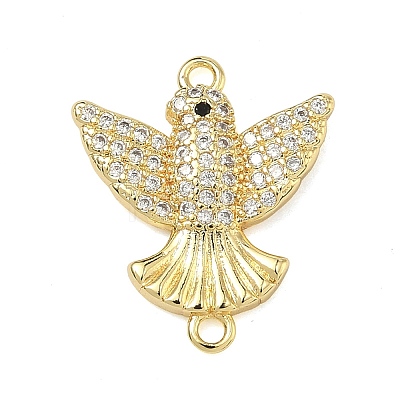 Brass Micro Pave Clear Cubic Zirconia Bird Connector Charms KK-A293-11G-1