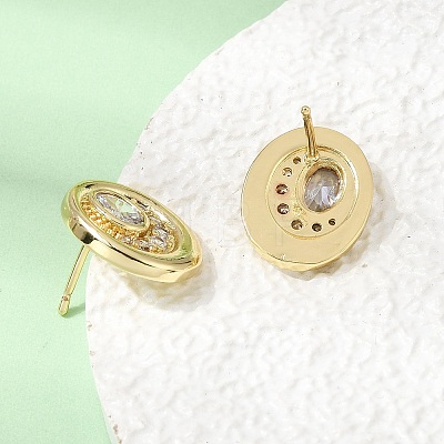 Brass Micro Pave Cubic Zirconia Stud Earrings EJEW-G471-13G-01-1