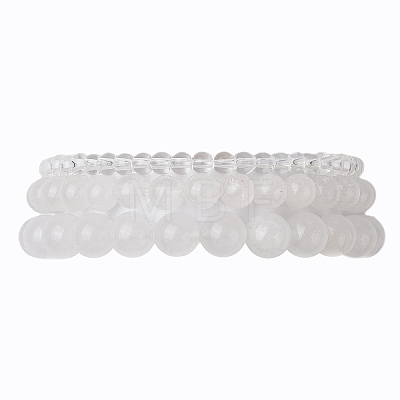 3Pcs Round Synthetic Quartz Crystal Beads Stretch Bracelets BJEW-JB10962-1