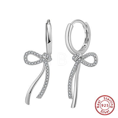 925 Sterling Silver Micro Pave Clear Cubic Zirconia Hoop Earrings STER-P065-08P-1