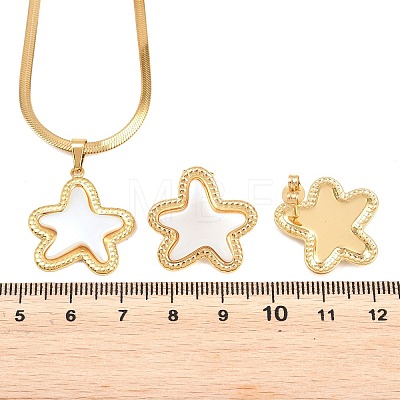 304 Stainless Steel Pendant Necklaces & Stud Earrings Sets SJEW-H002-01C-G-1