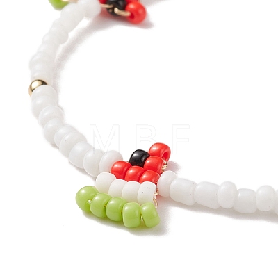 Glass Seed Braided Watermelon Charms Bracelet for Women BJEW-TA00140-02-1
